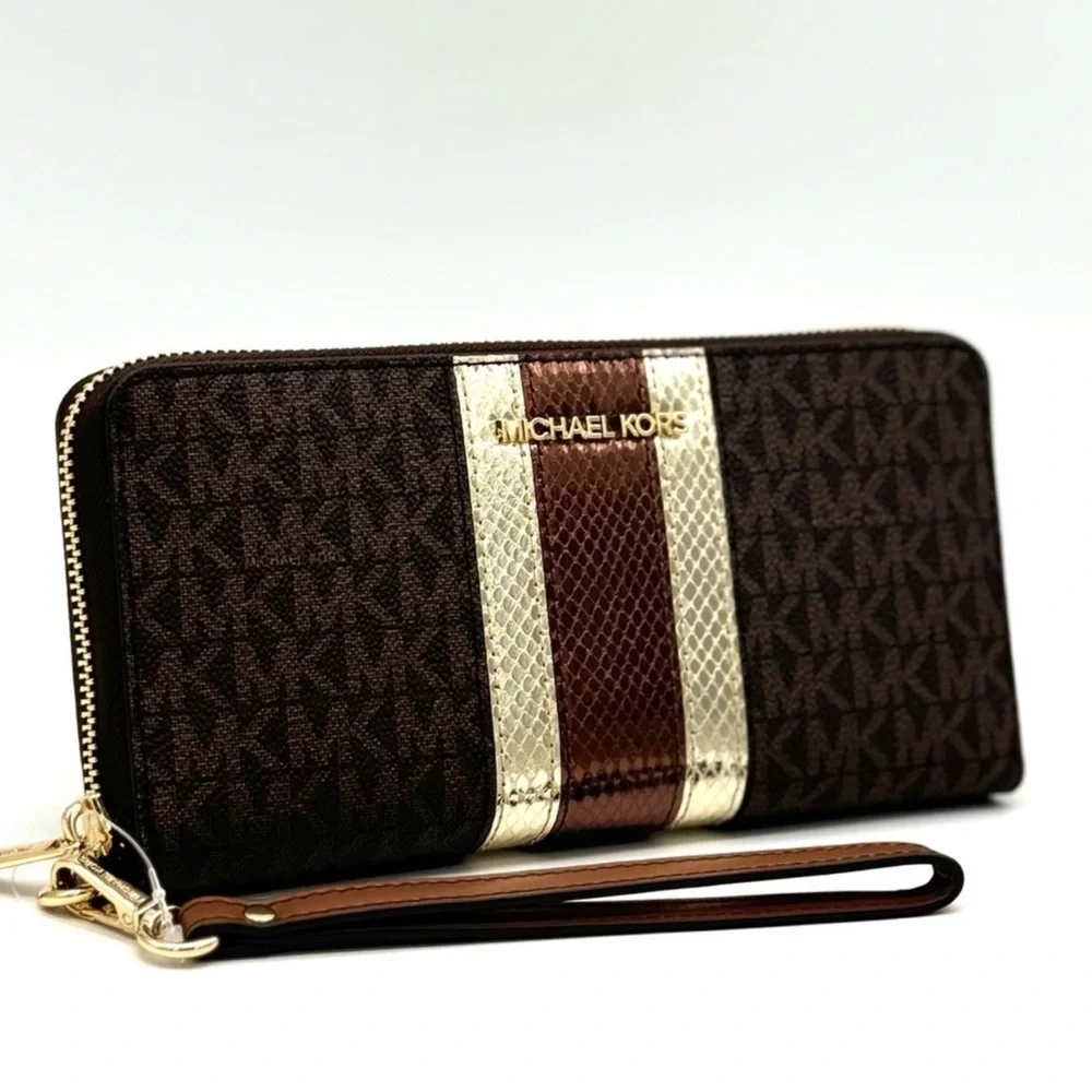 Michael Kors Large Continental Wallet Wristlet Brown Multi